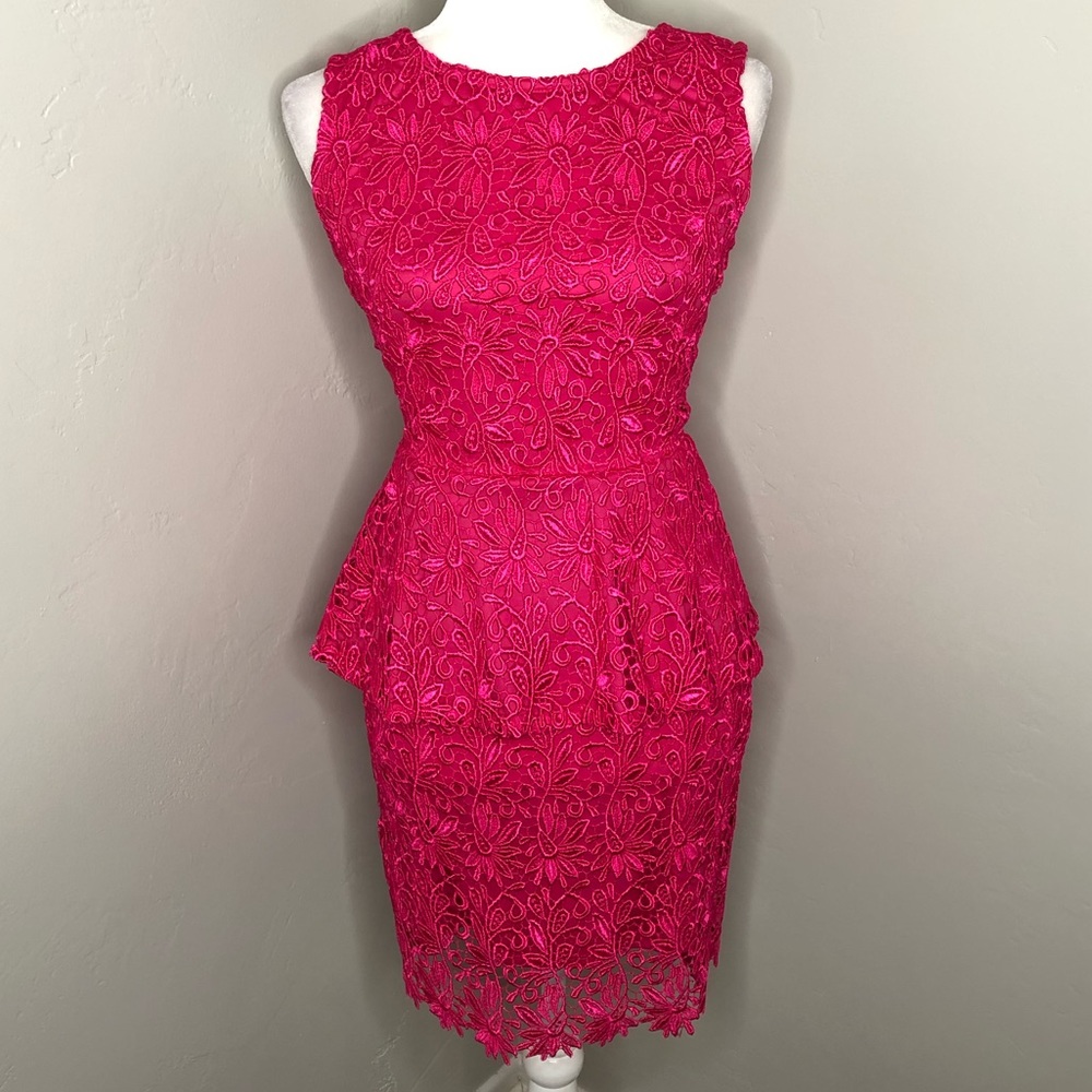 Rubber Ducky Brand Hot Pink Lace Peplum Dress